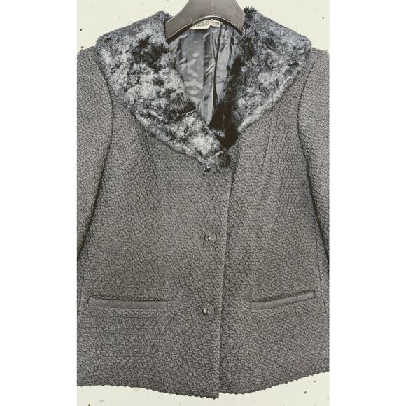 SIGRID OLSEN COLLECTION Black Wool Blazer Faux Fur Collar Size 8 250845 - Picture 2 of 8